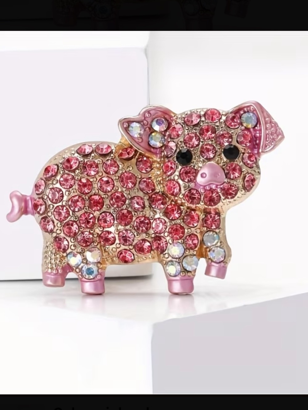 Pink Crystal Pig Brooch - Sparkling Pink Rhinestone Pin
